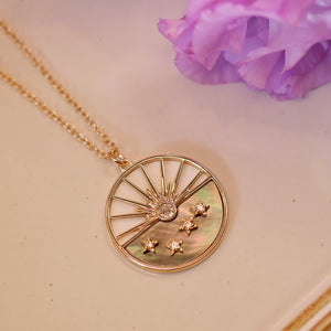 18K Gold Plated Oversized Sunset on the Sea Pendant Necklace