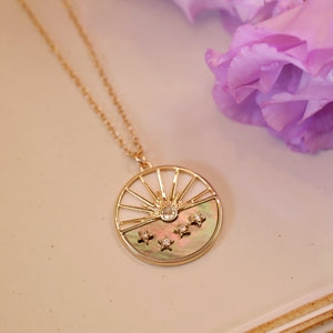 18K Gold Plated Oversized Sunset on the Sea Pendant Necklace