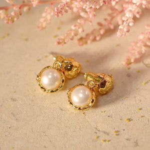 18K Gold Plated Peanut Hardware Pearl Earrings