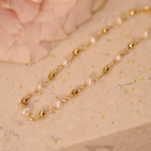 18K Gold Plated Pearl and Gold Ball Bracelet