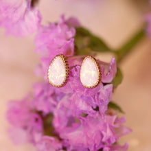 Load image into Gallery viewer, 18K Gold Plated Petite Drop Shape Opal Stud Earrings