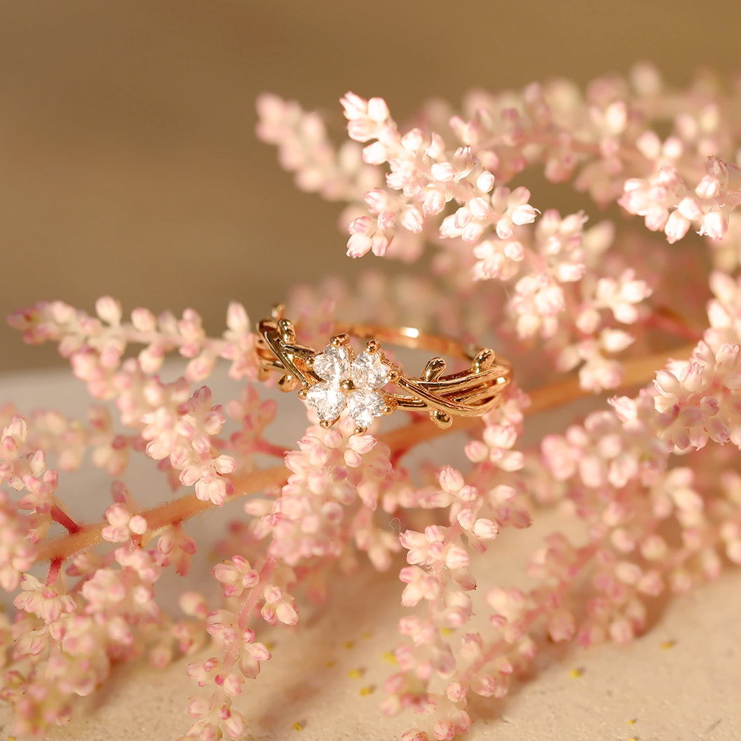 Rose Gold Plated Cubic Zirconia Flower Ring