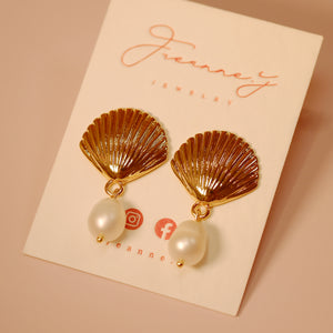 18K Gold Plated Shell Pearl Drop Earrings