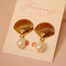 Load image into Gallery viewer, 18K Gold Plated Shell Pearl Drop Earrings