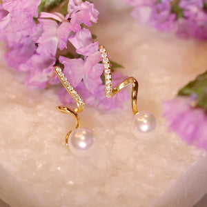 18K Gold Plated Twisted CZ Pearl Drop Earrings