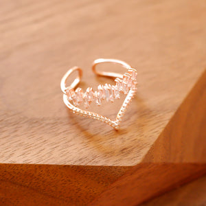 Rose Gold Plated House Shape Cubic Zirconia Double Layer Open Ring