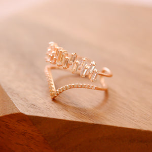Rose Gold Plated House Shape Cubic Zirconia Double Layer Open Ring