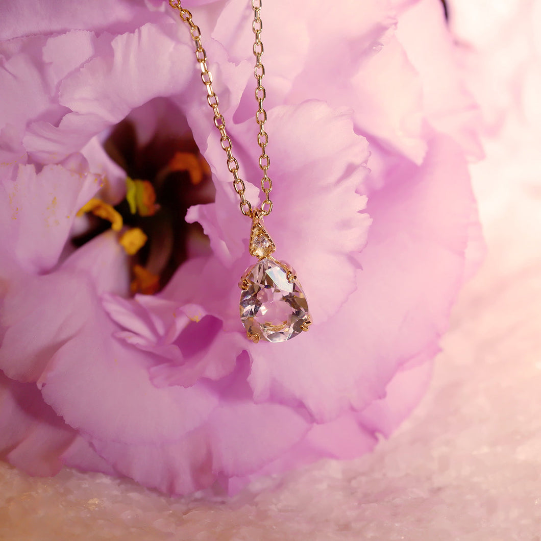 18K Gold Plated Water Drop Shaped White Crystal CZ Necklace