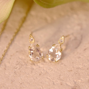 18K Gold Plated Water Drop Shaped White Crystal Stud Earrings