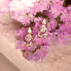18K Gold Plated Water Drop Shaped White Crystal Stud Earrings