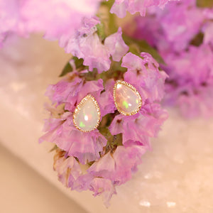 18K Gold Plated Water Drop Shaped Opal Stud Earrings