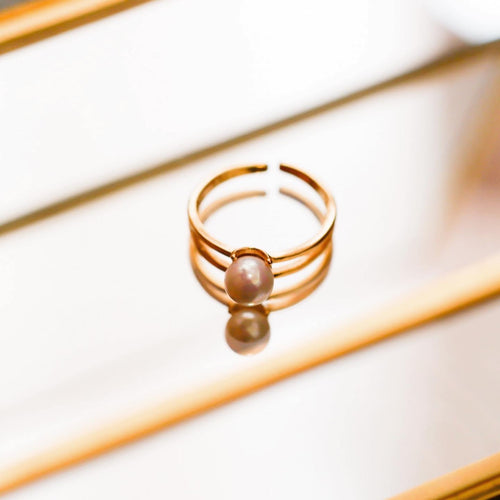 18K Gold Plated Double Band Pearl Ring