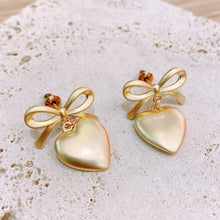 Load image into Gallery viewer, Matte Gold Plated Ribbon Heart Earrings
