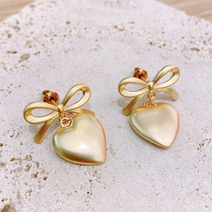 Matte Gold Plated Ribbon Heart Earrings