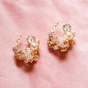 Numerous Flowers Pearl Huggie Earrings - Cynthia