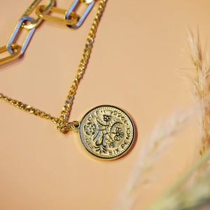 18K Gold Plated 3-Layer Elizabeth Coin Necklace