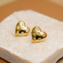 Load image into Gallery viewer, 18K Gold Plated 3D Heart Cubic Zirconia Stud Earrings