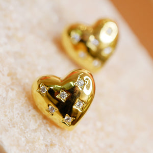 18K Gold Plated 3D Heart Cubic Zirconia Stud Earrings