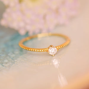 18K Gold Plated 4-Claw Cubic Zirconia Beaded Ring