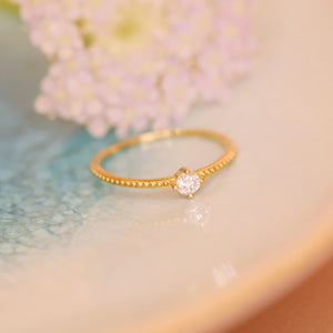 18K Gold Plated 4-Claw Cubic Zirconia Beaded Ring