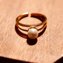 Load image into Gallery viewer, 18K Gold Plated Double Band Pearl Ring