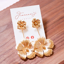Load image into Gallery viewer, Double Flower Drop Earrings in Brass
