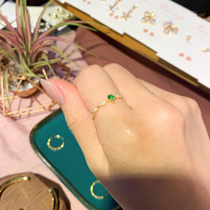 18K Gold Plated Green Cubic Zirconia Ring - Glazee