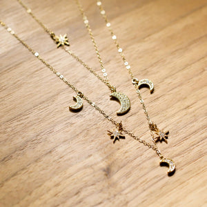 18K Gold Plated Crescent Moon and Star Necklace