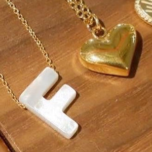 18K Gold Plated Shell Surface Letter A-Z Monogram Alphabet Necklace
