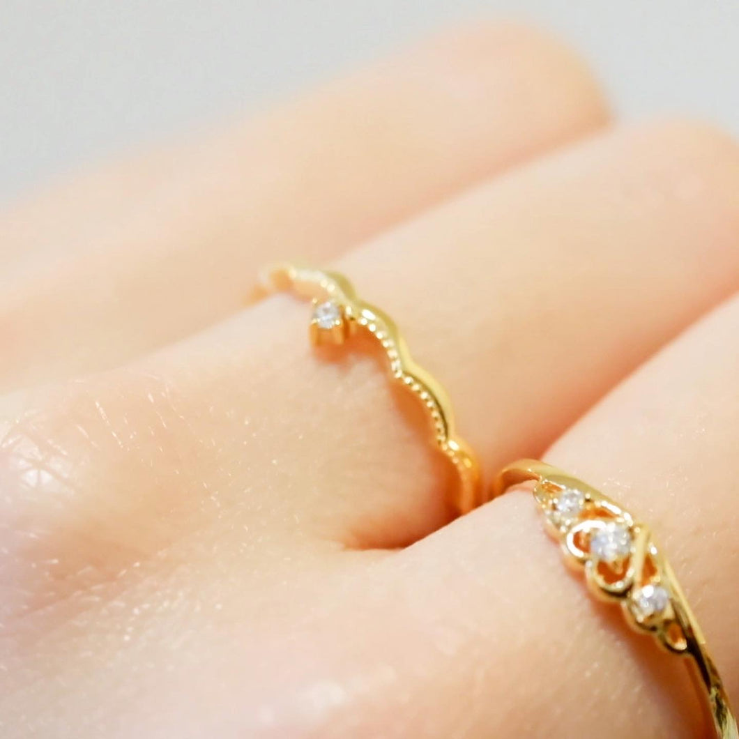 18K Gold Plated Wave Shape Cubic Zirconia Ring - Carlene