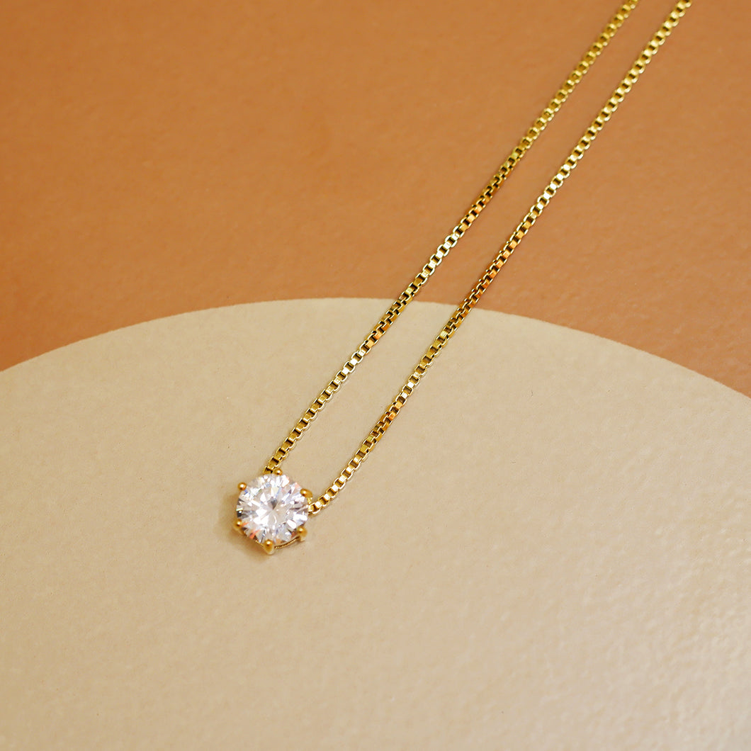 18K Gold Plated 6-Claw Circle Zircon Necklace