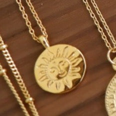 18K Gold Plated Double-sided Sun Face Coin Necklace