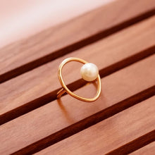 Load image into Gallery viewer, 18K Gold Plated Pearl Geometric Round Ring