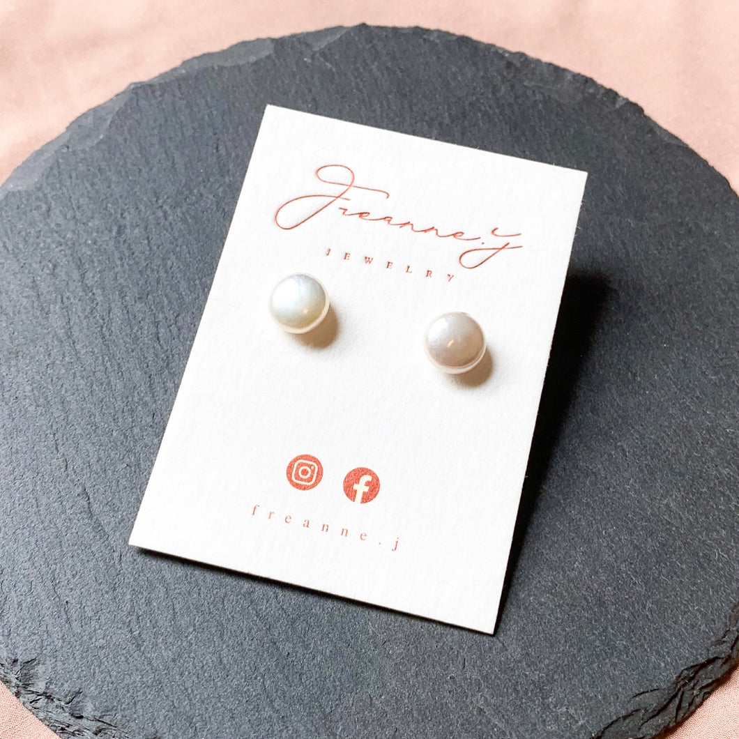 Button Shaped Baroque Pearl Earrings