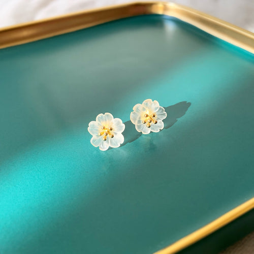 Frosted Clear Flower Stud Earrings