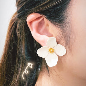 White Flower Earrings in Brass