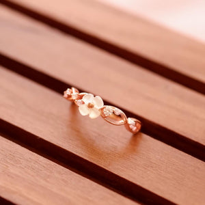 Rose Gold Plated White Shell Flower Cubic Zirconia Ring - Josie
