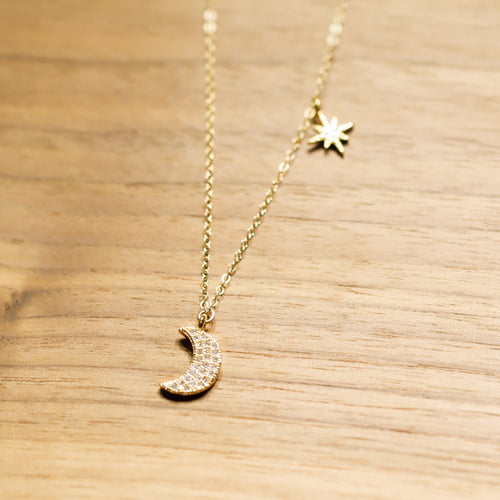 18K Gold Plated Crescent Moon and Star Necklace