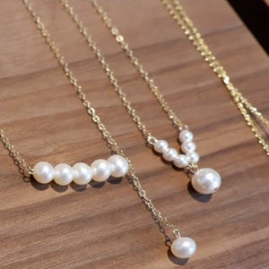 18K Gold Plated Mini V Shape Pearl Necklace