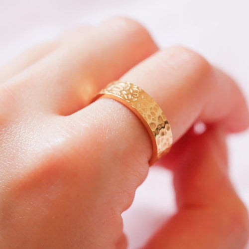 Spanish 18K Gold Plated Titanium Hammered Ring