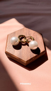 Champagne / White Pearl Huggie Earrings