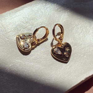 18K Gold Plated Cubic Zirconia Heart Huggie Earrings
