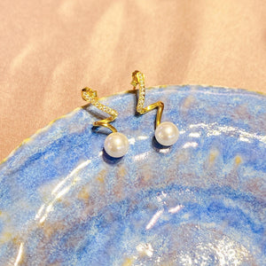 18K Gold Plated Twisted CZ Pearl Drop Earrings