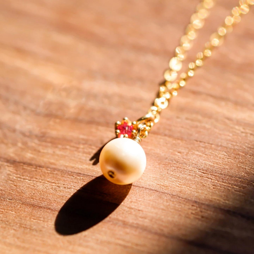 18K Gold Plated Pink Zircon Pearl Necklace
