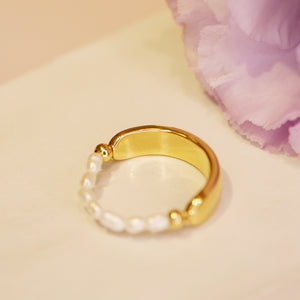18K Gold Plated Baroque Pearl Chain Brass Double Sided Ring