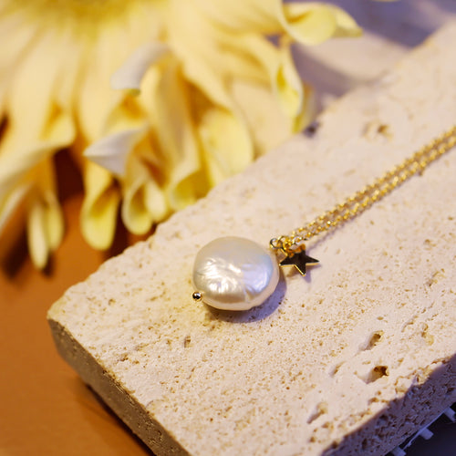 18K Gold Plated Baroque Pearl Little Star Necklace