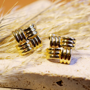 18K Gold Plated Windmill Basket Weave Stud Earrings