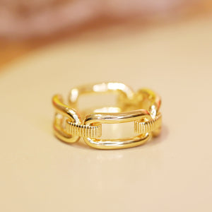 18K Gold Plated Brass Chain Design Open Ring - Karen
