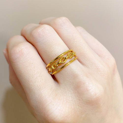 18K Gold Plated Brass Chain Design Open Ring - Aga