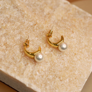18K Gold Plated C Shaped Pearl Earrings
